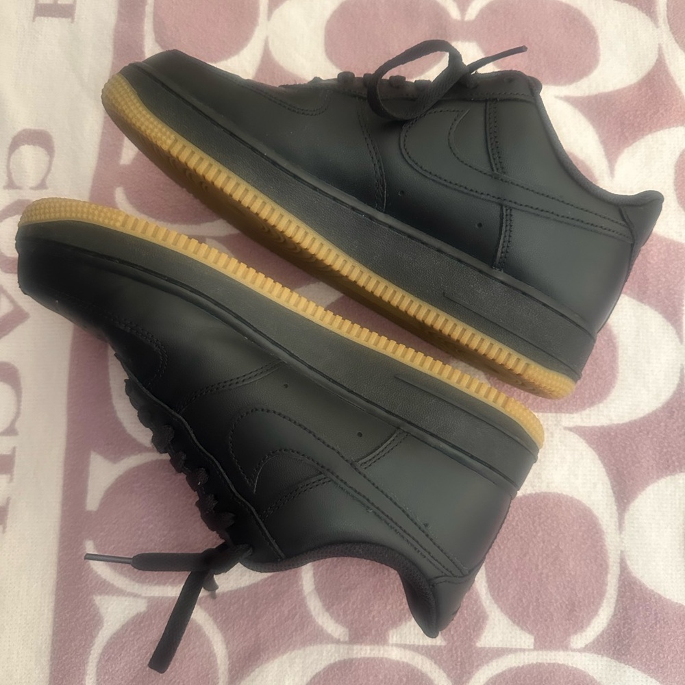 Nike Black and Gum Sole Air Force One Sneakers